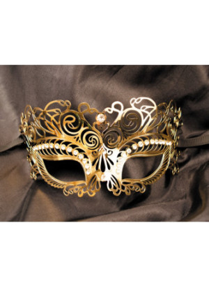 Masque vénitien Giulia rigide doré avec strass - HMJ-035B